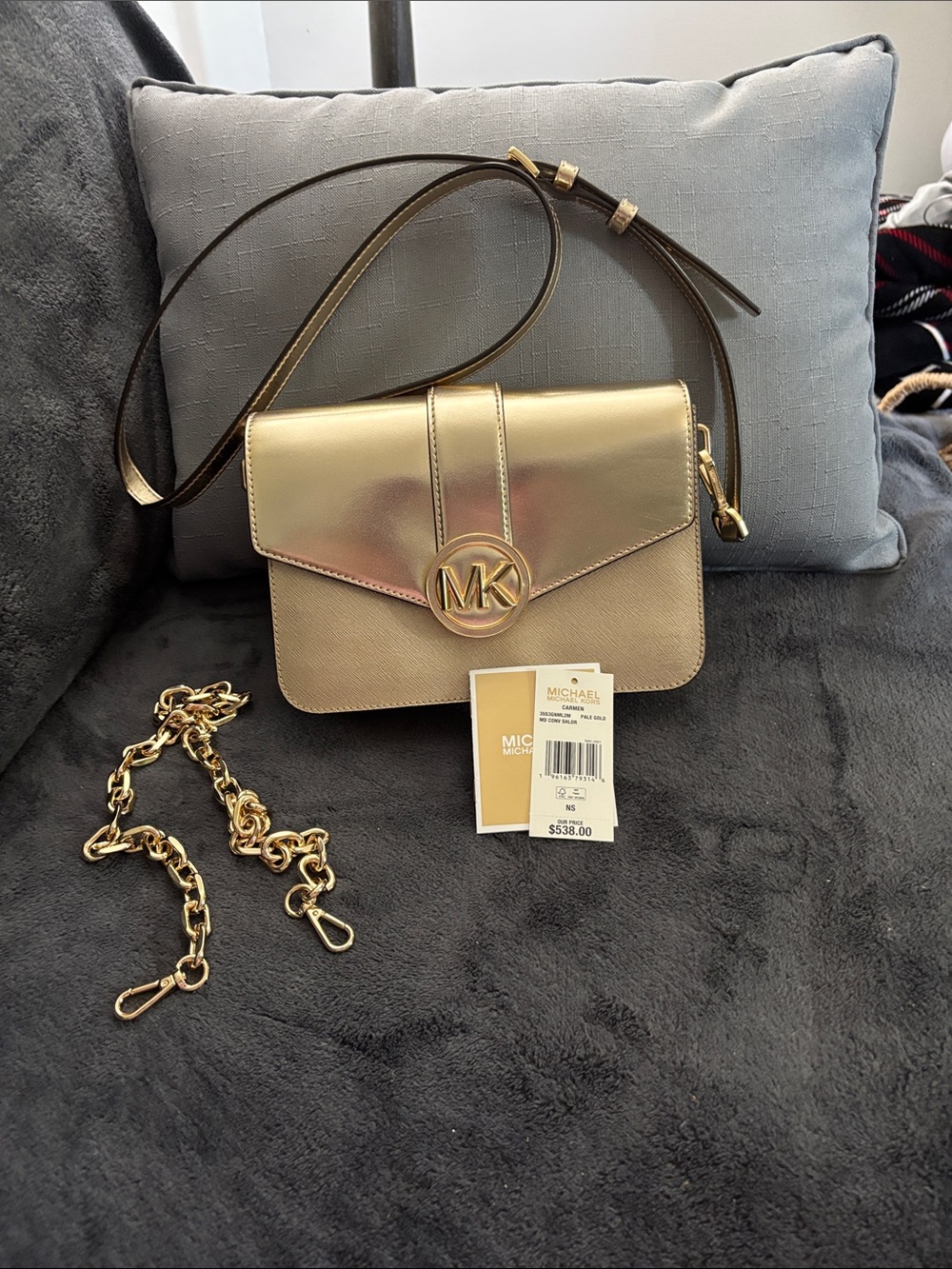 Michael Kors Metallic Gold Crossbody with MK Medallion